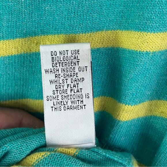 Boden Sweater Womens 6 Green Yellow Striped Boat Neck Cashmere Angora - Picture 11 of 12